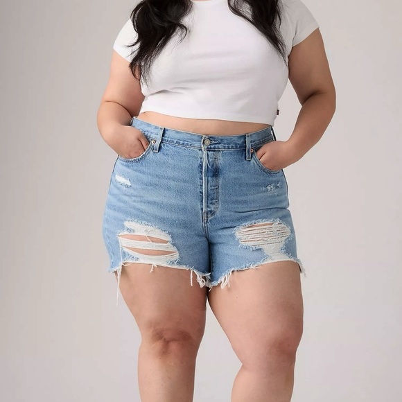 LEVI'S 501 High Rise Womens Denim Plus Size Shorts Quiet Riot Distressed 16 W - Picture 1 of 10